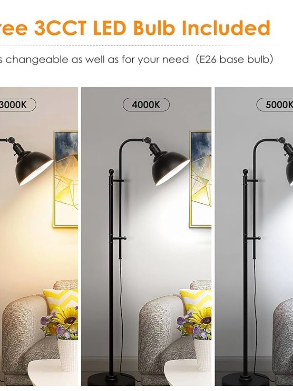 Black Metal Floor Lamp with Adjustable Shade - Modern Wall Decor Accent